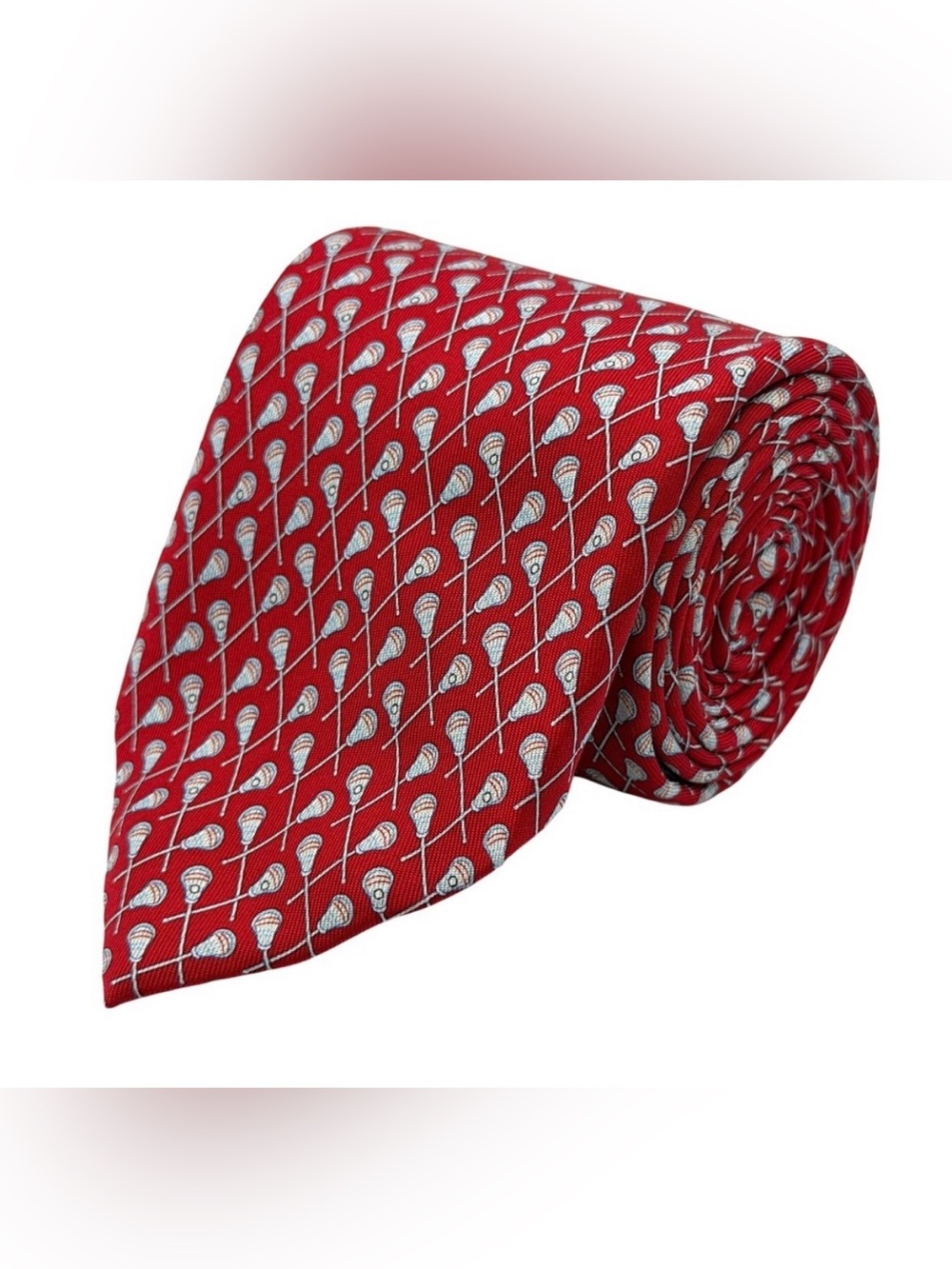 Vineyard Vines Youth Boys Silk Lacrosse Tie, LAX, Red, ~49 x 2.5 inches